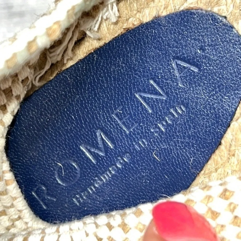 Romena Blue and Cream Stripe Espadrilles Size 8 NWT